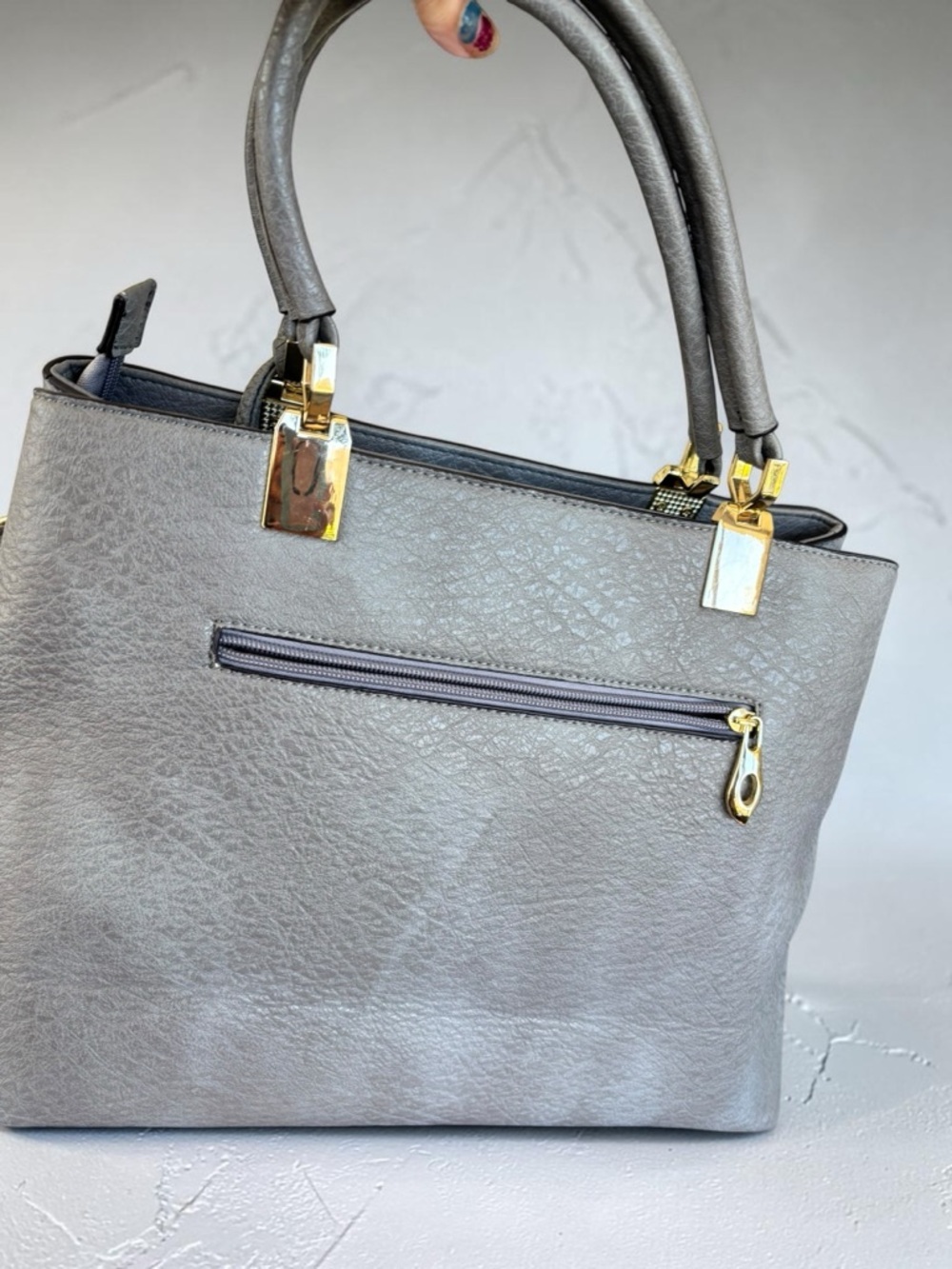 Michael Kors Light Gray Pebbled Leather Satchel with Gold Hardware - Picture 10 of 16